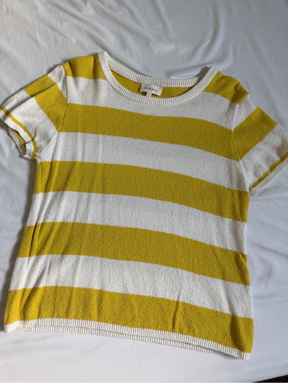 bohme Yellow & White Striped Short Sleeve Womens Tee